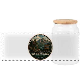 Mountain Explorer Vintage-Abenteuergrafik - Panorama Keksdose mit Holzdeckel - Weiß - Vorne