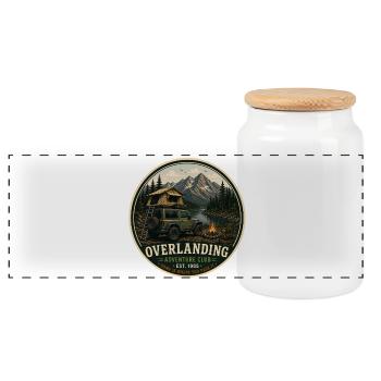 Overlanding Vintage Adventure Graphic - Panoramic Cookie Jar with Wooden Lid - white - Front