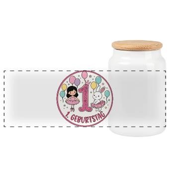 Erstes Geburtstagsposter Ballerina & Hase - Panorama Keksdose mit Holzdeckel - Weiß - Vorne