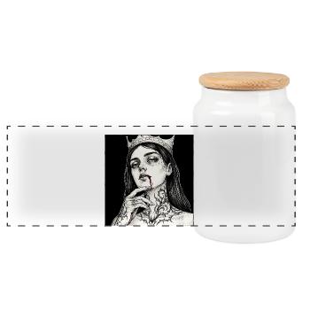 Königin der Nächte Tattoo - Panorama Keksdose mit Holzdeckel - Weiß - Vorne