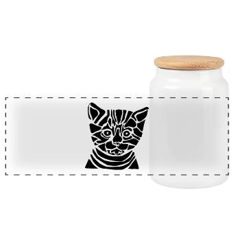 Schwarze Grafikkatze – Geometrisches Porträt - Panorama Keksdose mit Holzdeckel - Weiß - Vorne