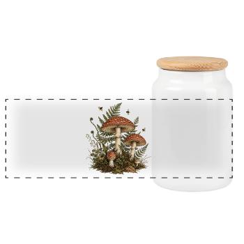 Cottagecore Mushroom Botanical Vintage - Panorama Keksdose mit Holzdeckel - Weiß - Vorne