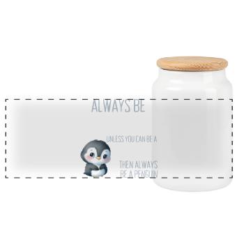 Immer du selbst – lustiges Pinguin-Geschenk - Panorama Keksdose mit Holzdeckel - Weiß - Vorne