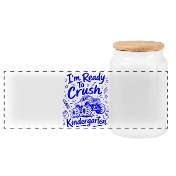 Ich bin bereit Crush Kindergarten – süßer Monstertruck - Panorama Keksdose mit Holzdeckel - Weiß - Vorne