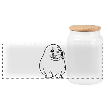 Moppelige Robbe One Line Tiermotiv - Panorama Keksdose mit Holzdeckel - Weiß - Vorne