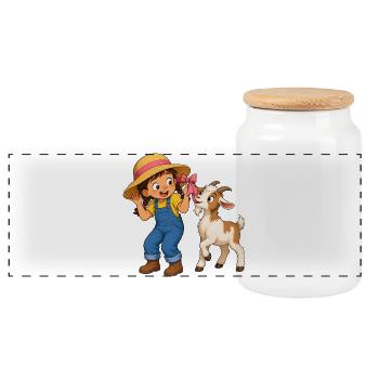 Mädchen mit Ziege und Schleife Bauernhof Motiv - Panorama Keksdose mit Holzdeckel - Weiß - Vorne