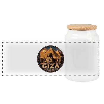 Giza Egypt Pyramids Vintage Travel Badge - Panoramic Cookie Jar with Wooden Lid - white - Front