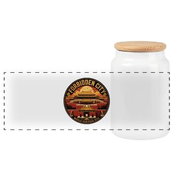 Verbotene Stadt Peking Vintage-Abzeichen - Panorama Keksdose mit Holzdeckel - Weiß - Vorne