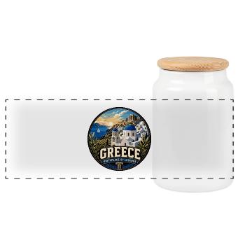 Greece Vintage Travel Circle Emblem - Panorama Keksdose mit Holzdeckel - Weiß - Vorne