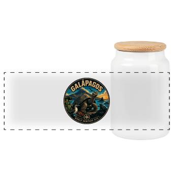 Galapagosinseln Vintage Wildtierabzeichen - Panorama Keksdose mit Holzdeckel - Weiß - Vorne