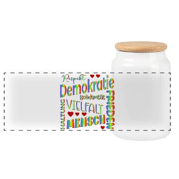 Regenbogen Wählen Demokratie - Panorama Keksdose mit Holzdeckel - Weiß - Vorne