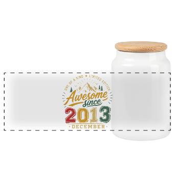 Vintage-Geburtstagsgeschenk für Dezember 2013 - Panorama Keksdose mit Holzdeckel - Weiß - Vorne
