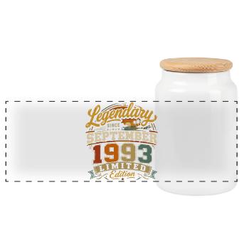 Legendär seit September 1993 Vintage Gift - Panorama Keksdose mit Holzdeckel - Weiß - Vorne