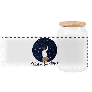 Toucher les etoiles - Citation Inspiration Reve - Boîte à biscuits avec couvercle en bois - blanc - Devant