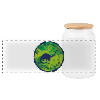Dino Brachiosaurus Adventure Finally School - Panoramic Cookie Jar with Wooden Lid - white - Front