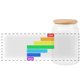 Love Wins - Regenbogen Querstreifen Design - Panorama Keksdose mit Holzdeckel - Weiß - Vorne