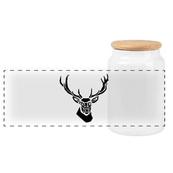 Black Graphic Deer – Geometric Portrait - Panoramic Cookie Jar with Wooden Lid - white - Front