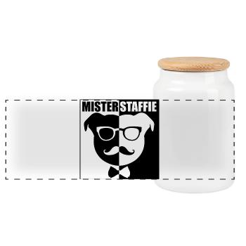 Mister Staffie - 011 - Panoramic Cookie Jar with Wooden Lid - white - Front