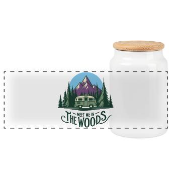 Camper - Meet Me in the Woods - Panoramic Cookie Jar with Wooden Lid - white - Front