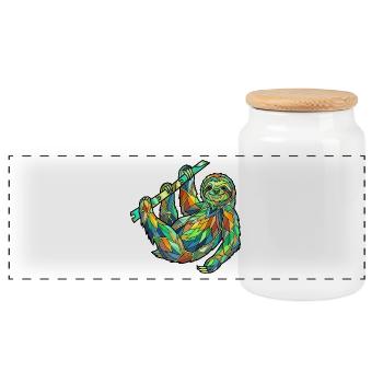 Geometric Sloth - Panoramic Cookie Jar with Wooden Lid - white - Front