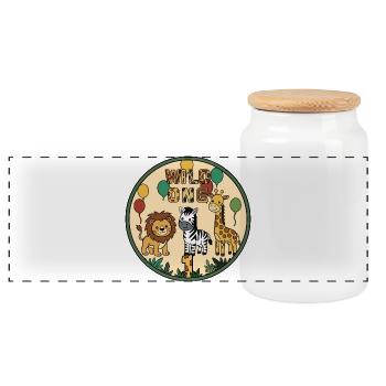 WILD ONE Animal Joy Circle Badge - Panoramic Cookie Jar with Wooden Lid - white - Front