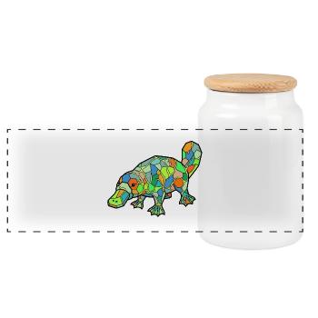 Mosaic Platypus Rainbow Style - Panoramic Cookie Jar with Wooden Lid - white - Front