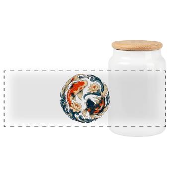 KoiKreis Lotus YinYang - Panorama Keksdose mit Holzdeckel - Weiß - Vorne