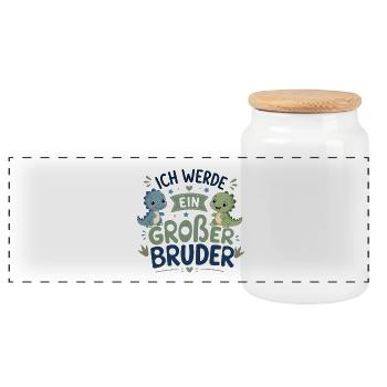 Ich werde Großer Bruder – Dino-Design - Panorama Keksdose mit Holzdeckel - Weiß - Vorne