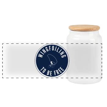 Wingfoiling to be free – Badge in Navy - Panorama Keksdose mit Holzdeckel - Weiß - Vorne