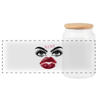 Kusslippen und Augen Glamour - Panorama Keksdose mit Holzdeckel - Weiß - Vorne