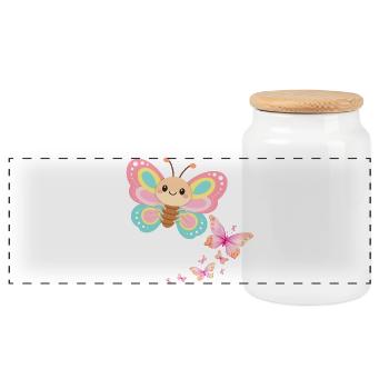 Pastellschmetterling Motiv - Panorama Keksdose mit Holzdeckel - Weiß - Vorne