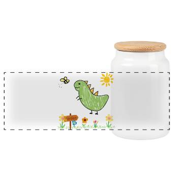 Dino Garden Green Kids - Panoramic Cookie Jar with Wooden Lid - white - Front