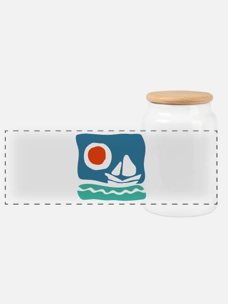 Segelboot auf azurblauem Meer – Meeresillustration - Panorama Keksdose mit Holzdeckel - Weiß