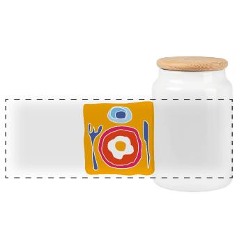 Colorful Fried Egg – Pop Illustration - Panoramic Cookie Jar with Wooden Lid - white - Front