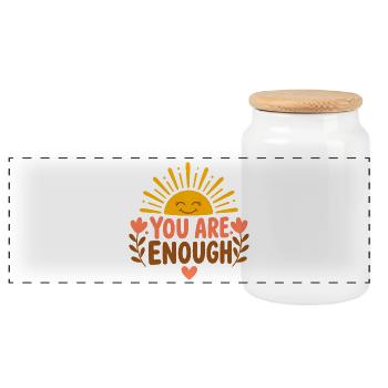 You Are Enough – Self-Esteem Affirmation Sun - Panoramic Cookie Jar with Wooden Lid - white - Front