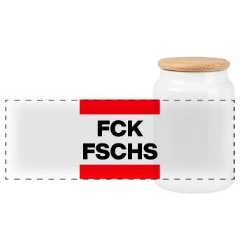 FCK FSCHS, NO NZS, NO AFD, NIE WIEDER IST JETZT - Panorama Keksdose mit Holzdeckel - Weiß - Vorne