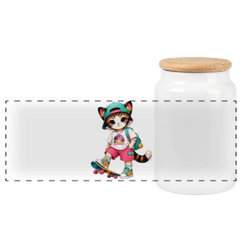 Chaton été skateboard - Boîte à biscuits avec couvercle en bois - blanc - Devant