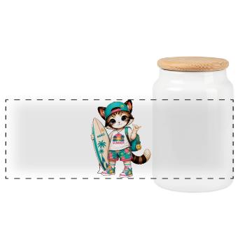 Kitten Surfer Summer Tropical - Panorama Keksdose mit Holzdeckel - Weiß - Vorne
