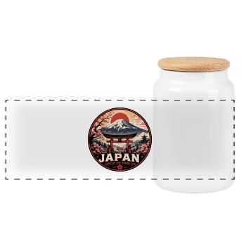 Japan Rising Sun Vintage-Reiseabzeichen - Panorama Keksdose mit Holzdeckel - Weiß - Vorne