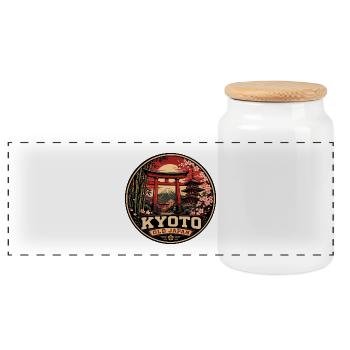 Badge de voyage vintage du vieux Japon de Kyoto - Boîte à biscuits avec couvercle en bois - blanc - Devant