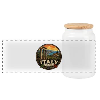 Italy Dolce Vita Vintage Travel Badge - Panoramic Cookie Jar with Wooden Lid - white - Front