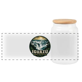 Iguazu Falls Argentina Brazil Vintage Badge - Panoramic Cookie Jar with Wooden Lid - white - Front