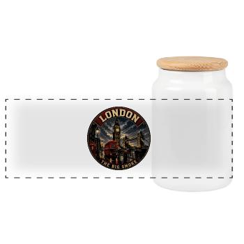 London Big Smoke Vintage Travel Badge - Panoramic Cookie Jar with Wooden Lid - white - Front