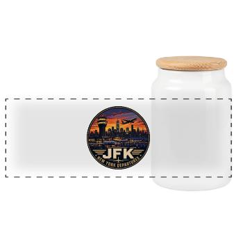 JFK Airport New York Vintage Travel Badge - Panoramic Cookie Jar with Wooden Lid - white - Front