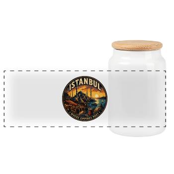 Istanbul Türkei Vintage Reiseabzeichen - Panorama Keksdose mit Holzdeckel - Weiß - Vorne