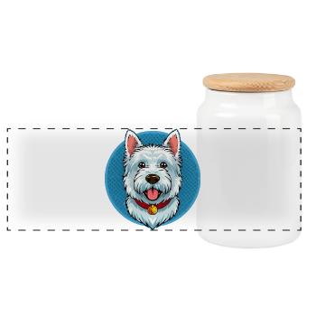 West Highland Terrier (Comic Portrait) - Panoramic Cookie Jar with Wooden Lid - white - Front
