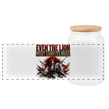 Even The Lion Earn Its Roar Samurai Gym Shirt - Panoramic Cookie Jar with Wooden Lid - white - Front