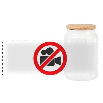 No Video Recording Prohibition Warning Sign Sticke - Panoramic Cookie Jar with Wooden Lid - white - Front