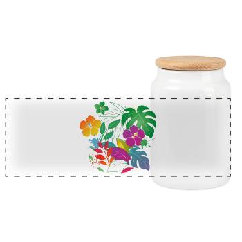 Tropische Blumen und Blätter Design - Panorama Keksdose mit Holzdeckel - Weiß - Vorne