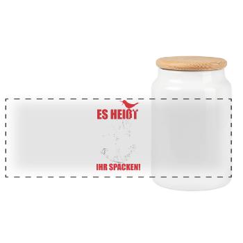 es_heisst_moin-_spacken - Panorama Keksdose mit Holzdeckel - Weiß - Vorne